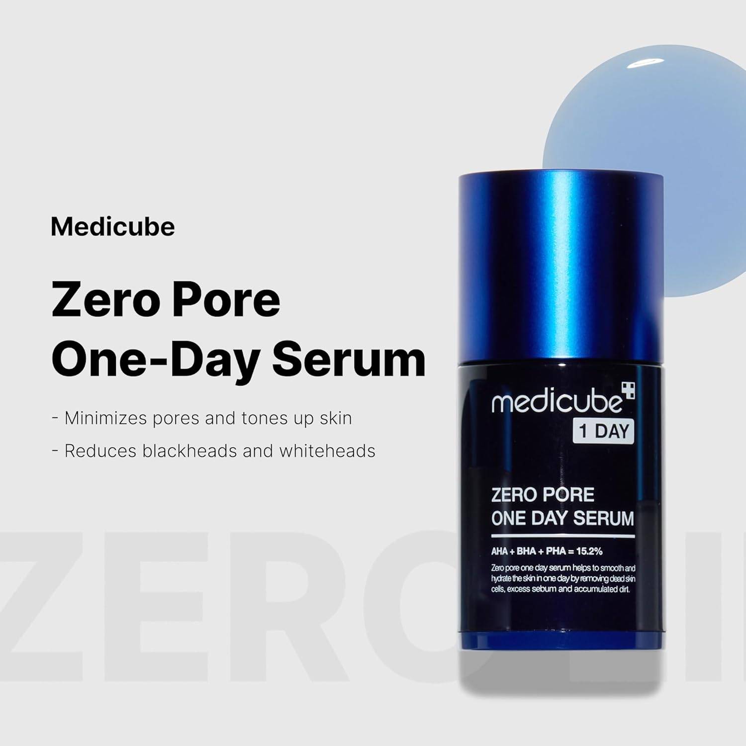 medicube ZERO PORE ONE DAY SERUM 30ml packaging notice, old versus new bottle before and after