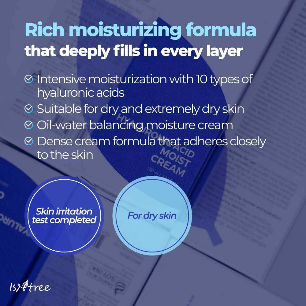 Isntree Hyaluronic Acid Moist Cream rich moisturizing formula for dry skin features