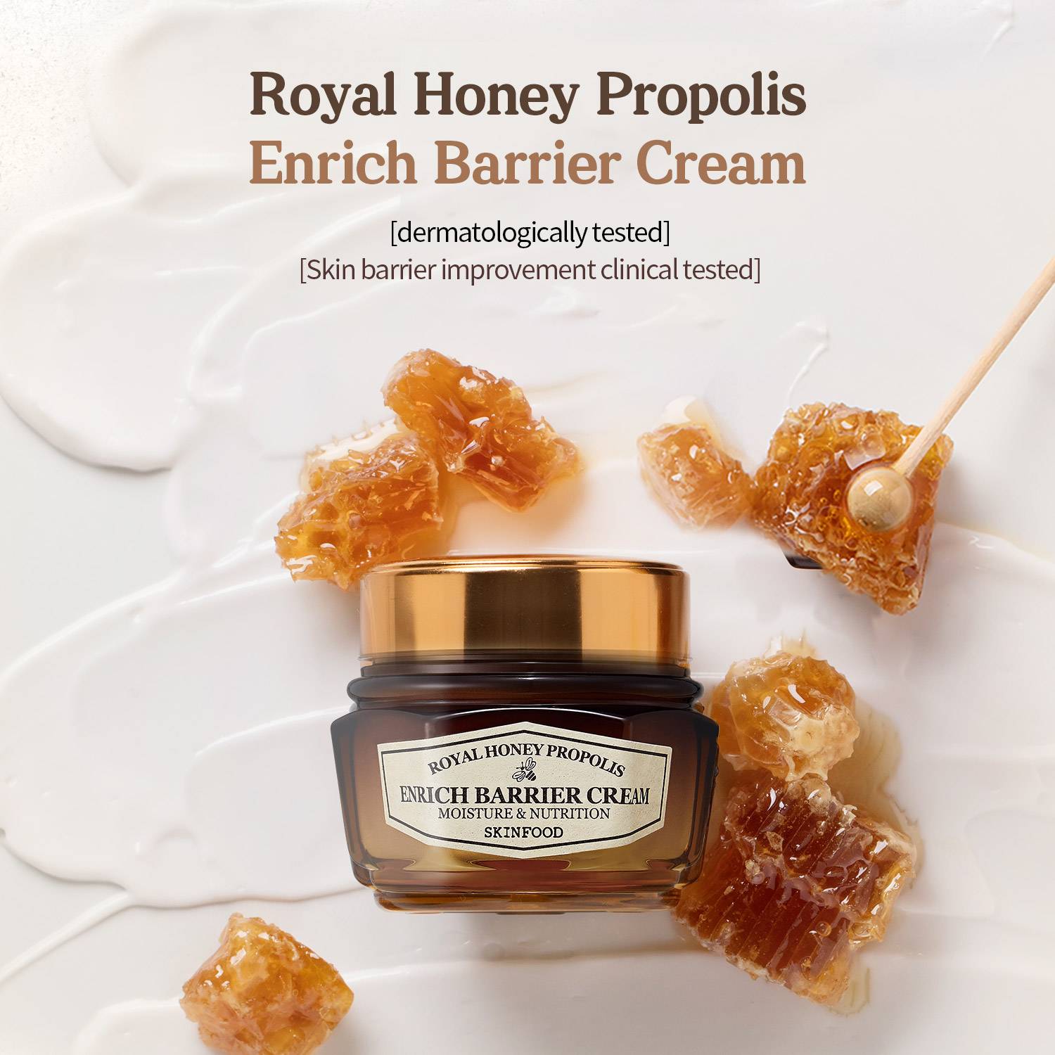 Skinfood Royal Honey Propolis Enrich Barrier Cream 63ml front, dermatologically tested