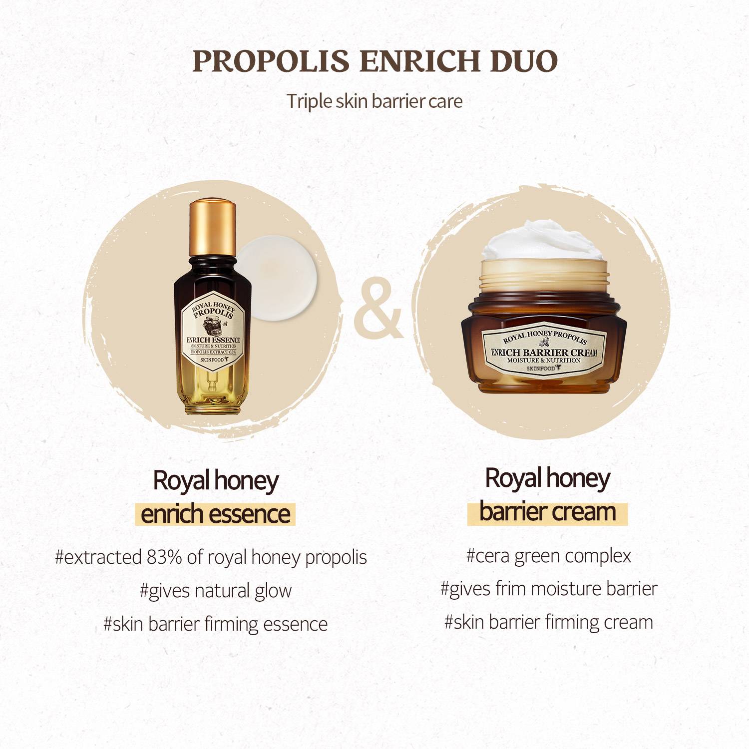 Skinfood Royal Honey Propolis Enrich Barrier Cream 63ml with Enrich Essence duo set