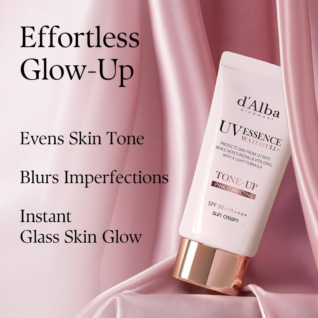 d'Alba Waterfull Tone-Up Sun Cream before and after natural glow on bare skin