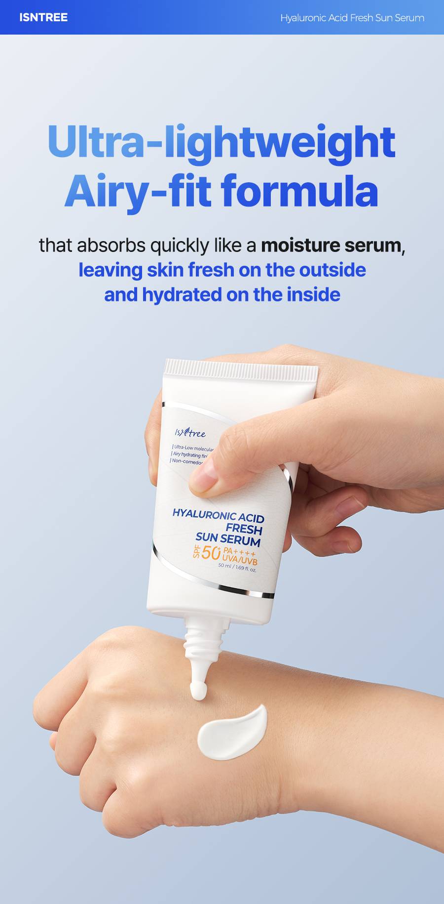 Isntree Hyaluronic Acid Fresh Sun Serum squalane allantoin ectoin ingredients