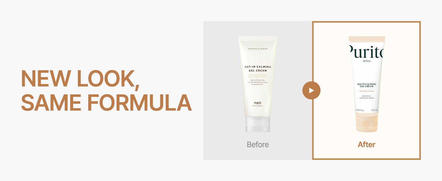 Purito Oat-in Calming Gel Cream 100ml new package design before and after, same formula
