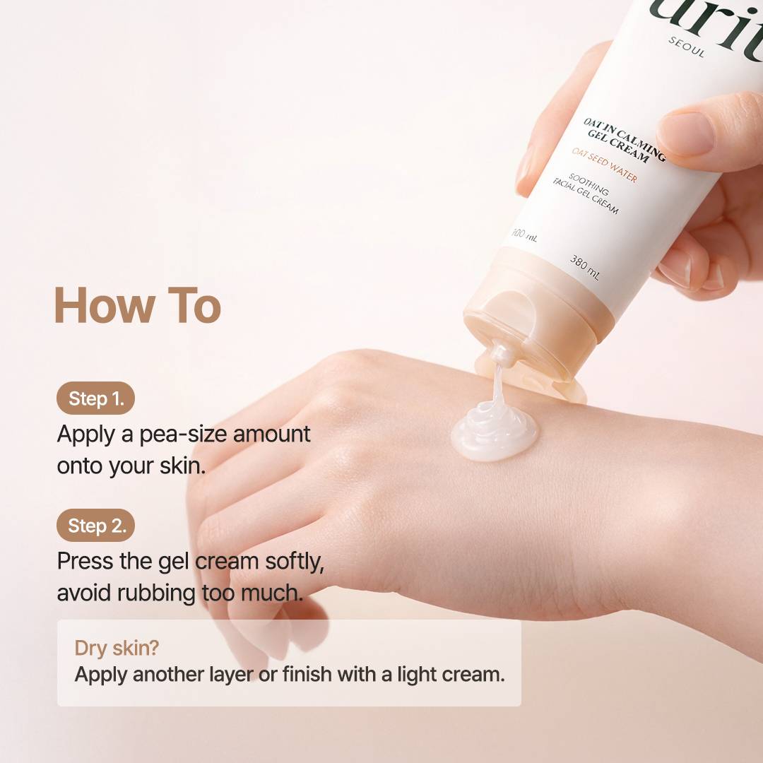 Purito Oat In Calming Gel Cream how to apply, gel dispensed on hand