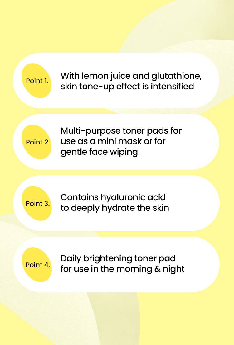 Beplain Lemon C Glutathione Brightening Pad 4 key points lemon juice glutathione hyaluronic acid