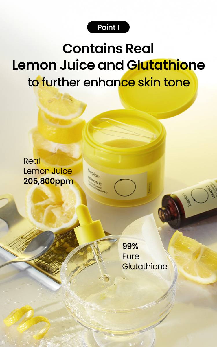 Beplain Lemon C Glutathione Brightening Pad real lemon juice and 99% pure glutathione