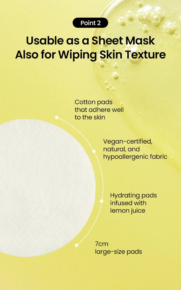 Beplain Lemon C Glutathione Brightening Pad 7cm cotton pad usable as sheet mask
