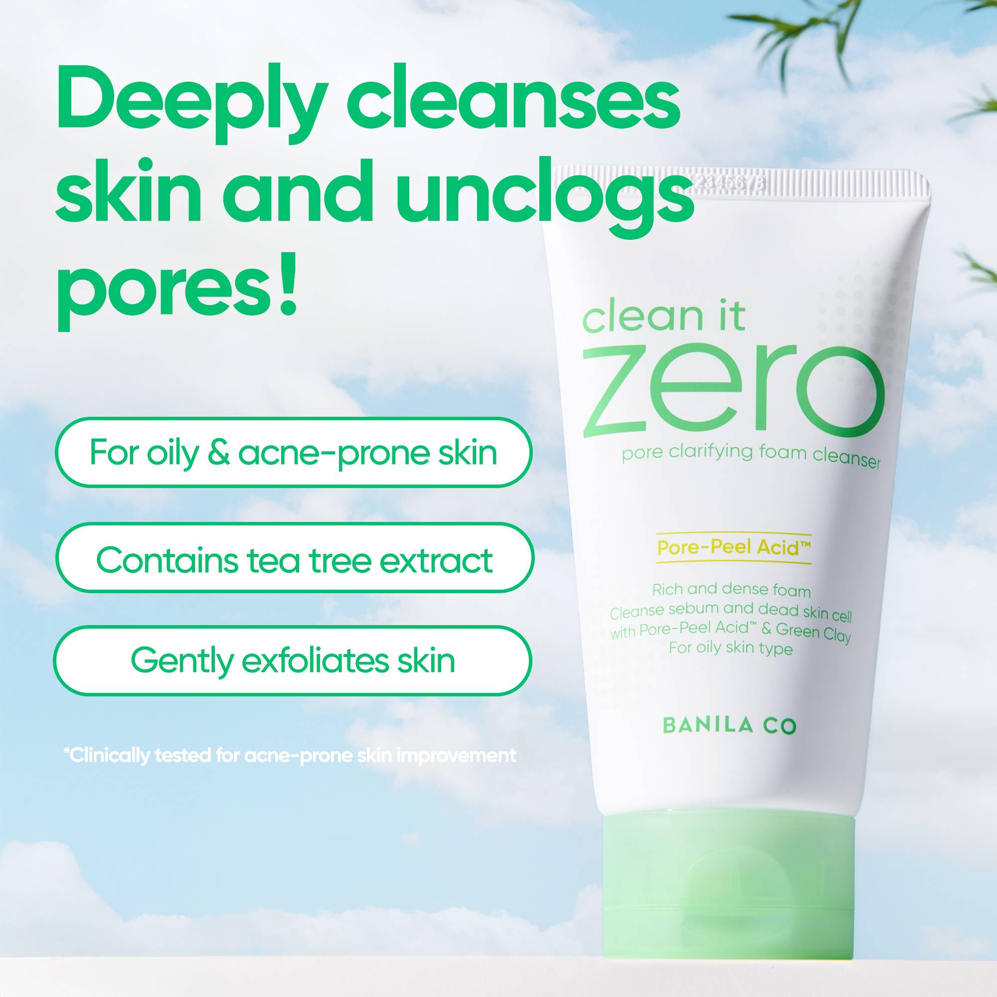 Banila co Clean It Zero Pore Clarifying Foam Cleanser Tea tree-EX tube and cream texture