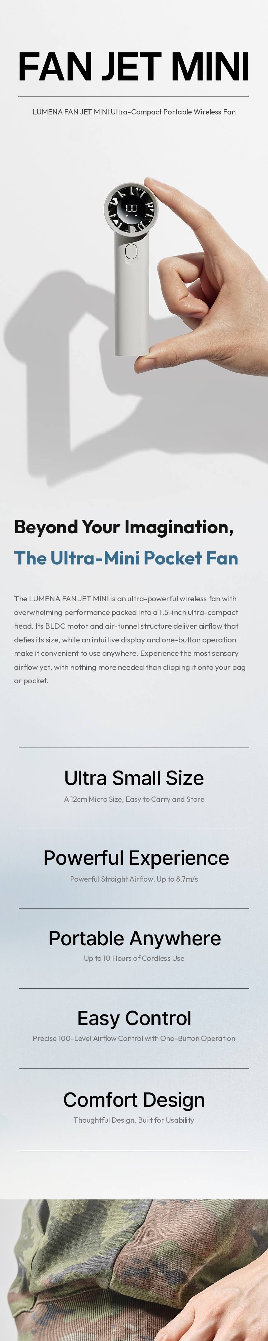 lumena FAN JET MINI ultra-compact portable wireless fan key features