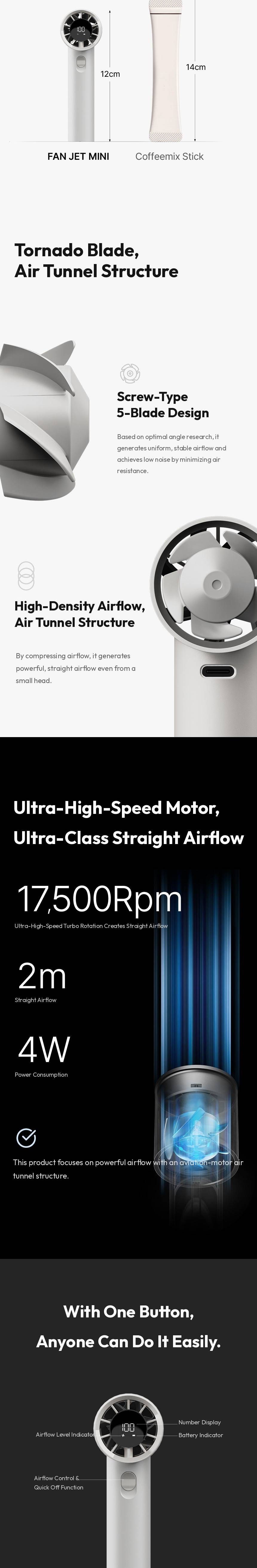 lumena FAN JET MINI 5-blade air tunnel design and 17,500rpm motor