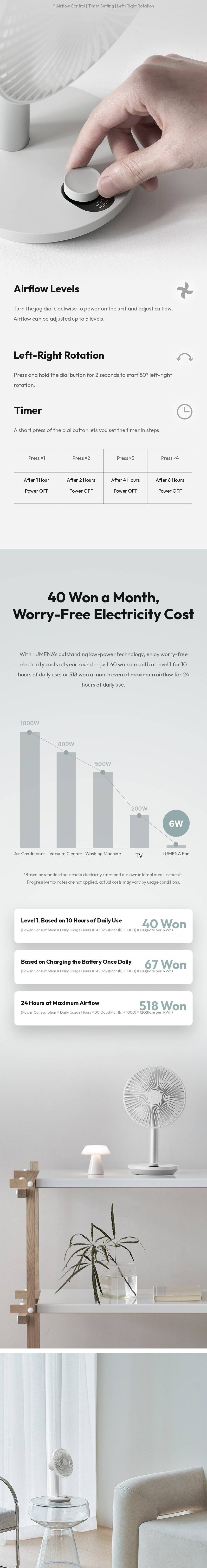 lumena FAN STAND 4 PRO jog dial how to use, timer and power consumption