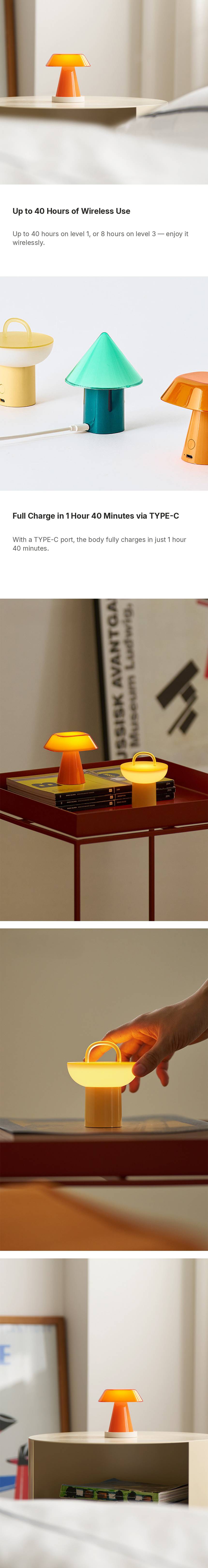 lumena SPACE S mood lamp up to 40 hours wireless use and 1 hour 40 minute TYPE-C charging