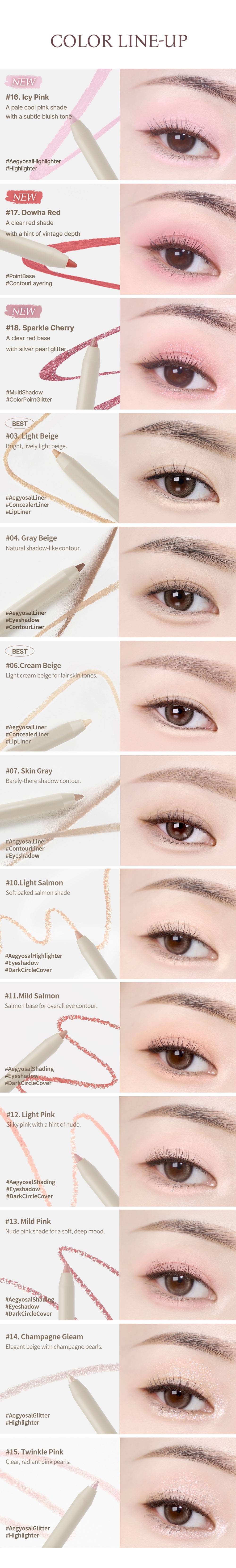 Heartpercent Dote on Mood Gel Eyeliner Pencil color line-up shades #03 to #18
