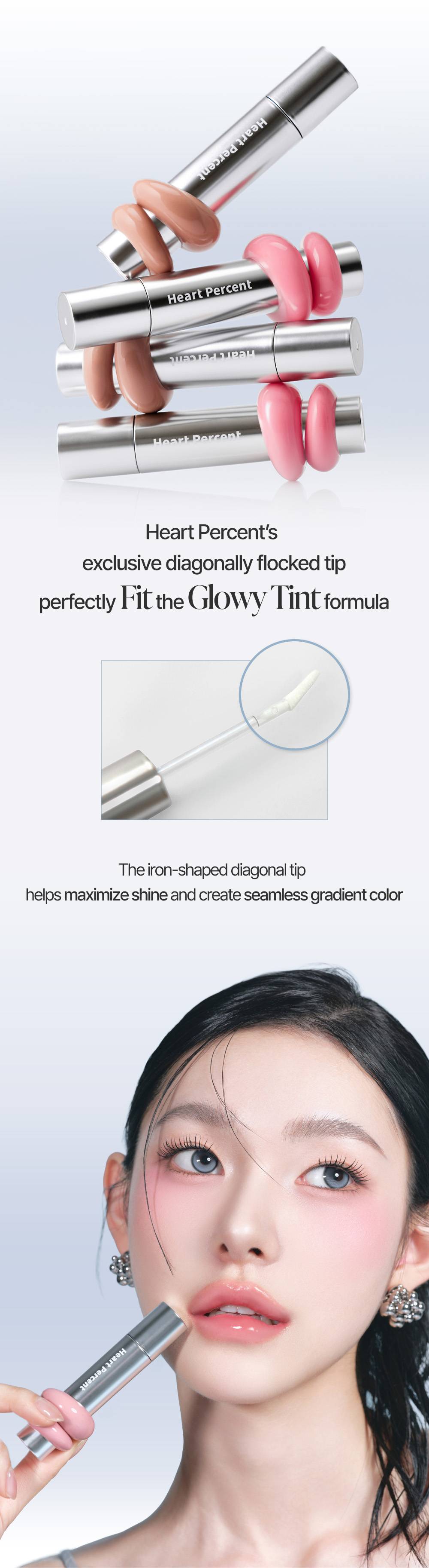 Heartpercent Dote on Mood One Way Glowy Tint diagonally flocked applicator tip close-up and application