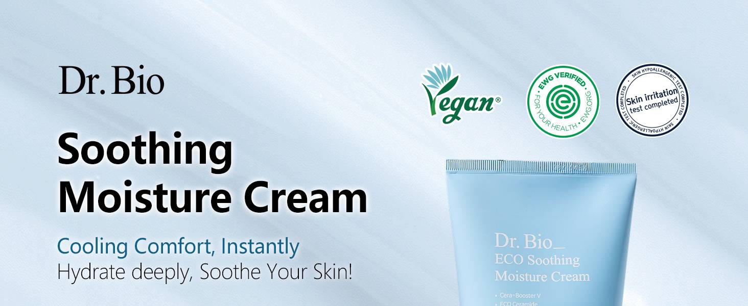 Dr.Bio Soothing Moisture Cream 300ml vegan, EWG verified, skin irritation tested banner