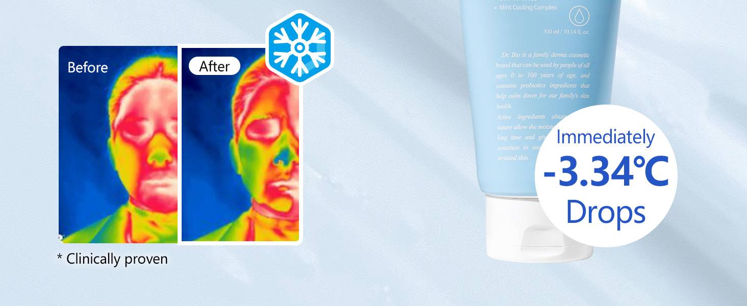 Dr.Bio Soothing Moisture Cream 300ml before and after thermal skin temperature test