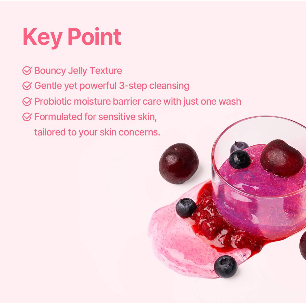Dr.Bio Berry Jelly Cleansing Gel Foam key points: jelly texture, probiotic care, sensitive skin