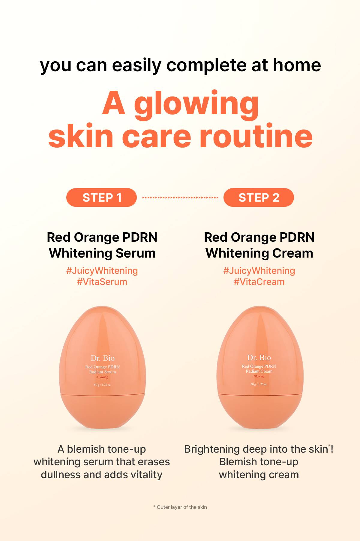 Dr.Bio Red Orange PDRN Whitening Serum and Cream 2-step glowing skin care routine