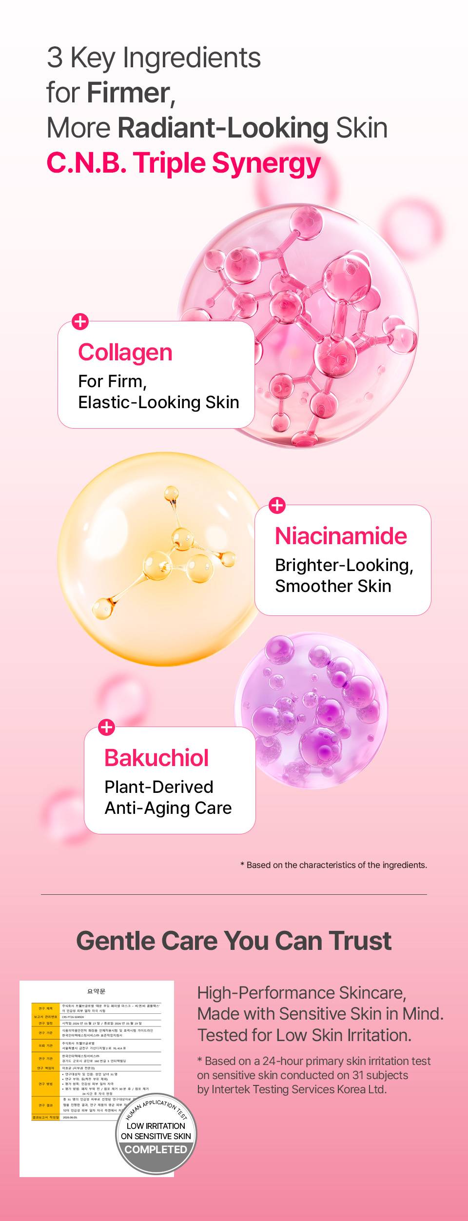 Chaewun Pudding Facial Mask C.N.B Complex ingredients and low skin irritation test