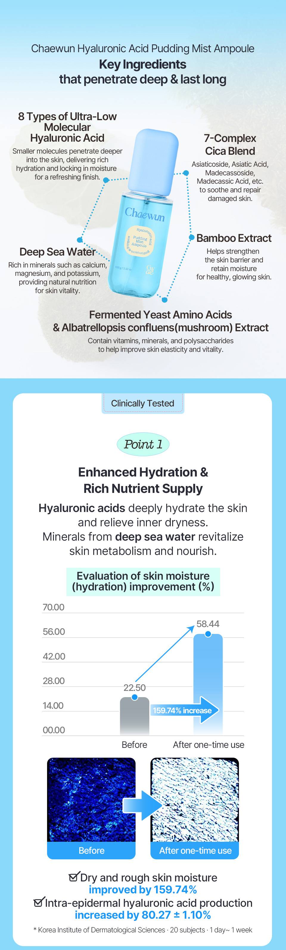 Chaewun Hyaluronic Acid Pudding Mist Ampoule key ingredients and hydration test