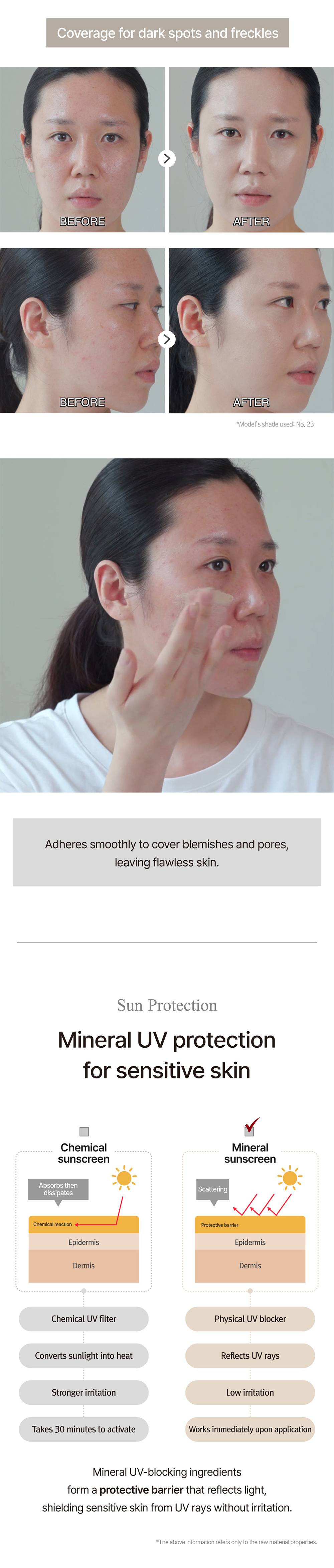 rorobell B Fadation(21) coverage for dark spots and freckles before and after, mineral sunscreen